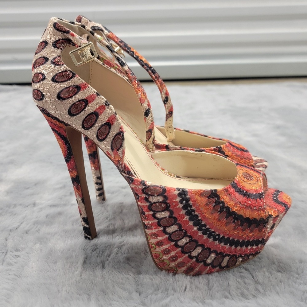 Betsey Johnson Heels Womens 7.5 Multicolor Bandit Platform Peep Toe Stiletto - Picture 2 of 14